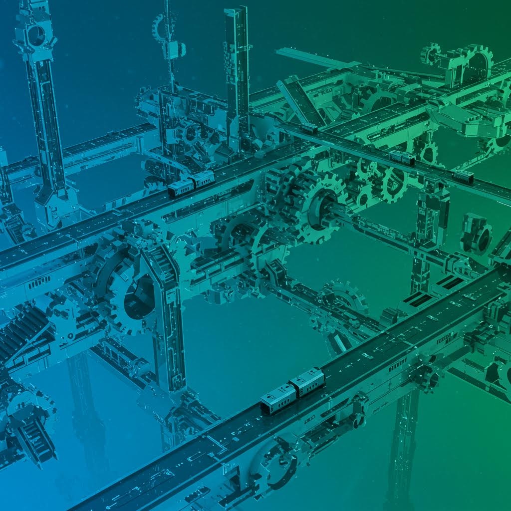 복잡하고 대칭적인 미로 또는 기계 구조물을 연상시키는 추상적인 디지털 이미지. 청동색과 어두운 색조의 구조물 위에 희미한 수학 공식과 방정식이 겹쳐져 있으며, 이는 고도의 수학적 복잡성과 시스템의 다층적이고 정교한 구조를 시각적으로 보여줍니다.
