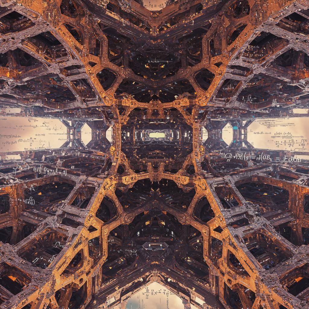 푸른색에서 녹색으로 변하는 그라데이션 배경에, 거대한 톱니바퀴, 트랙, 복잡한 기계 부품들로 이루어진 미래형 시스템 구조물의 3D 렌더링 이미지. 작은 기차들이 트랙 위를 이동하는 모습이 보이며, 이는 고도로 자동화되고 정교하게 연동된 시스템의 복잡성을 시각적으로 보여줍니다