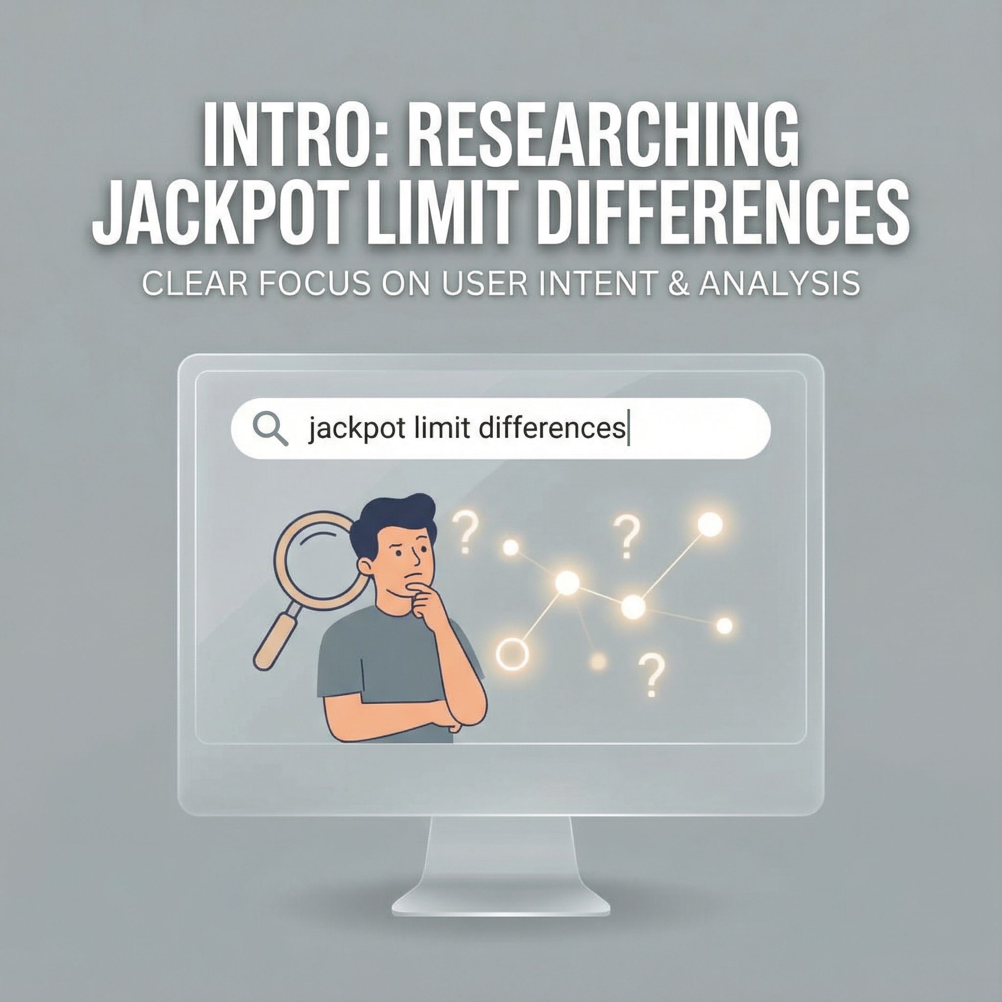 중립 배경에 모던 UI 컴퓨터 화면, 'jackpot limit differences' 검색과 돋보기