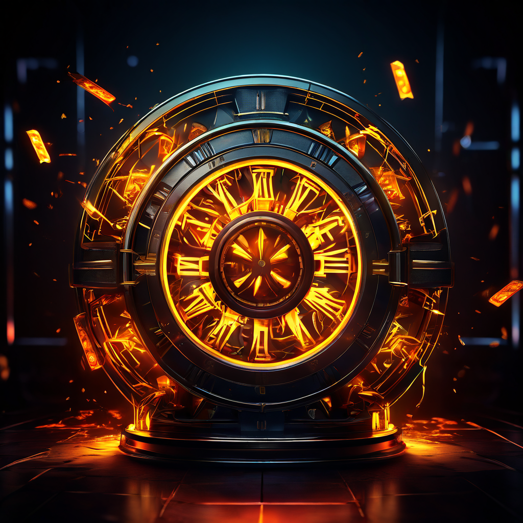 빛나는 슬롯 릴과 고정된 심볼이 강렬한 조명을 받아 긴장감 넘치는 카지노의 극적인 분위기를 연출한 모습이다