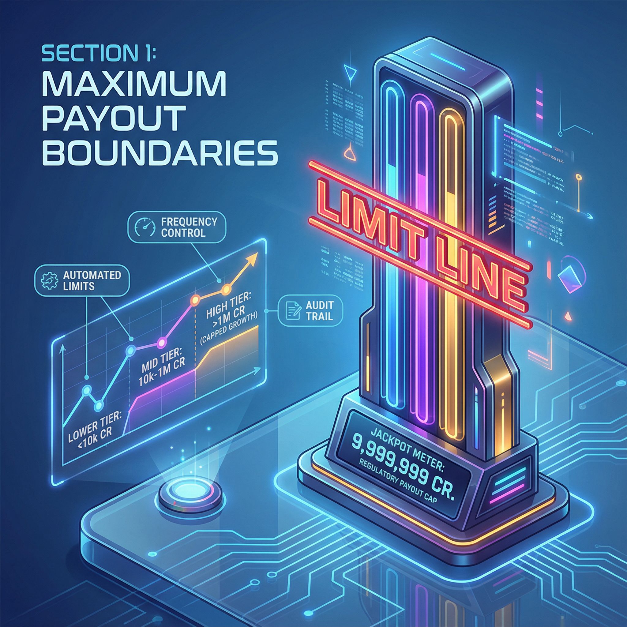 흰 배경에 섹션1 제목, 잭팟 미터가 굵은 한계선에 막히고 차트로 지급 경계를 표현한 모습이다
