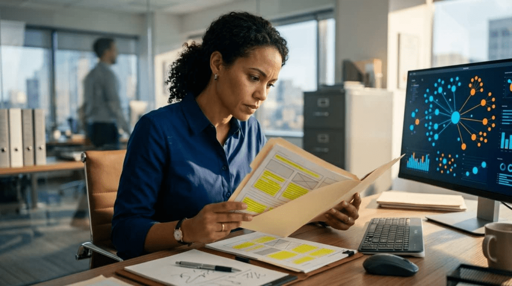 Person examining evidence, sources, and supporting information to distinguish factual reporting from interpretation or persuasion.
